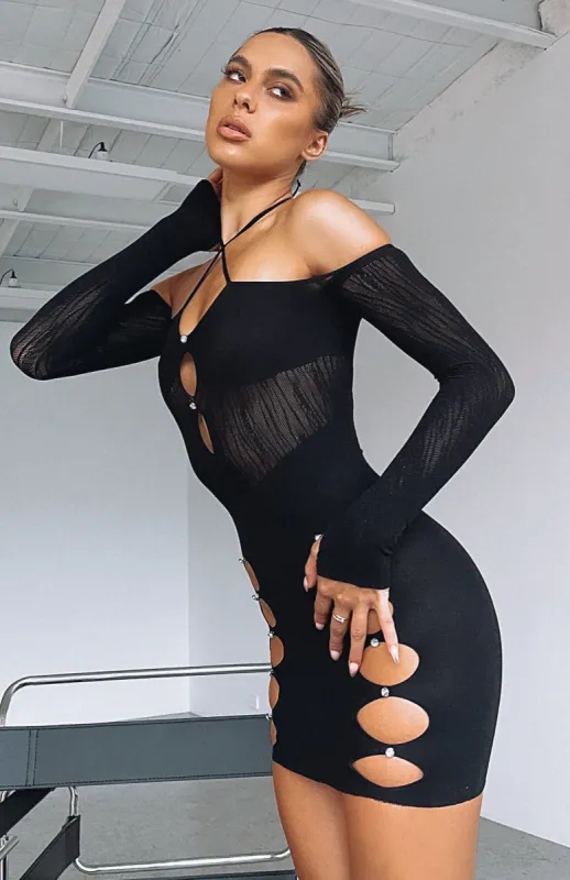 Keep On Looking Long Sleeve Mini Dress Black sold by White Fox Boutique