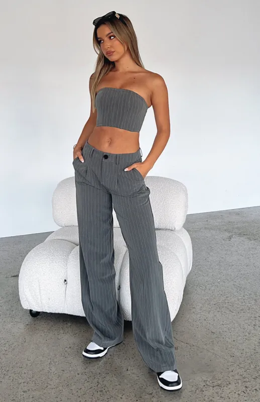 Busy Schedule Pants Grey Stripe sold by White Fox Boutique