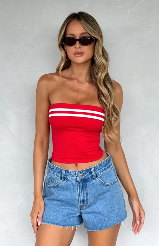She's Caught Up Strapless Top Red sold by White Fox Boutique