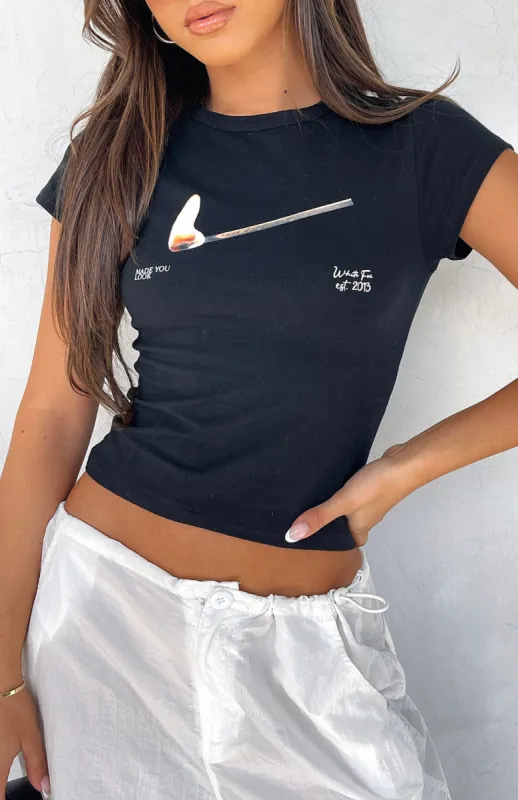 Running On Flames Baby Tee Black sold by White Fox Boutique