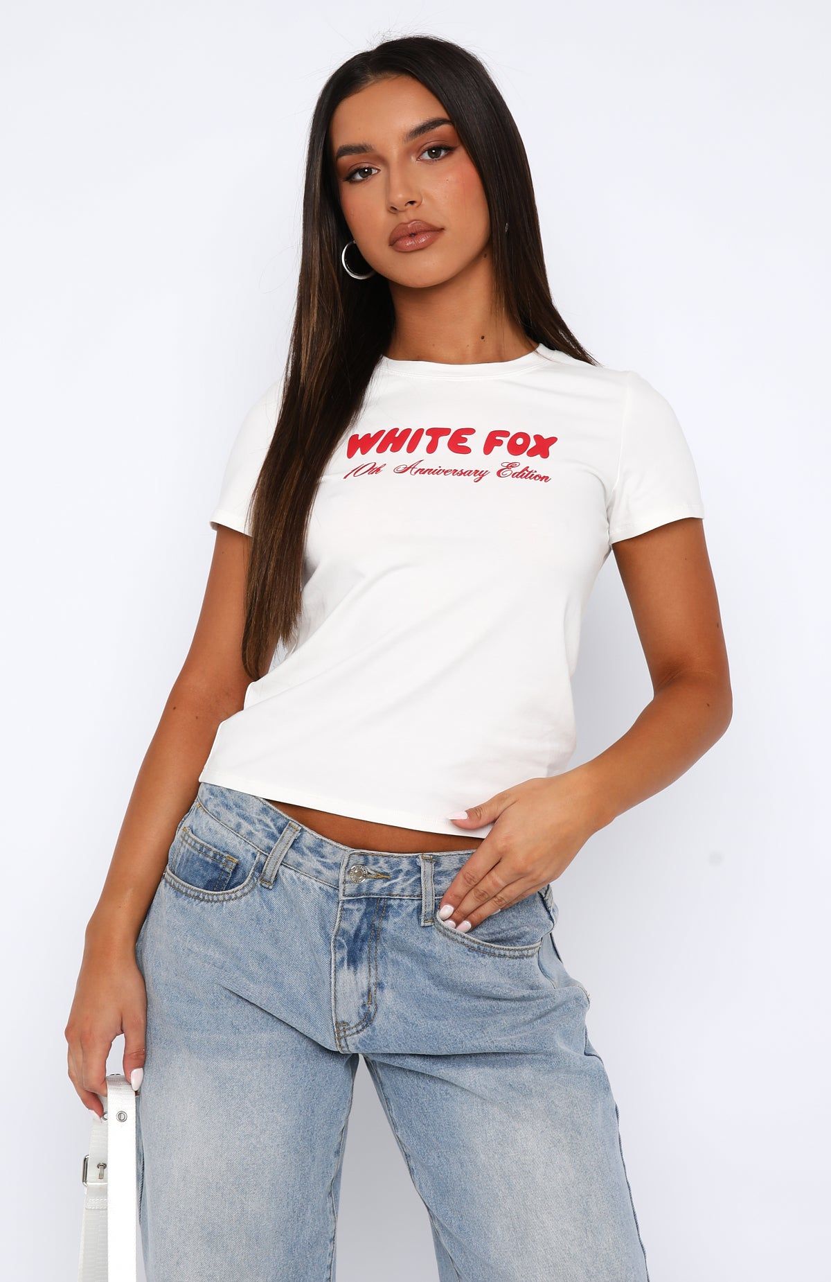 10th Anniversary Edition Baby Tee White sold by White Fox Boutique product image thumbnail 2