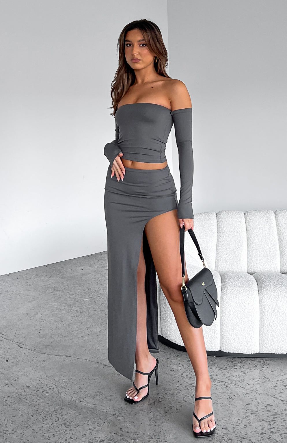 Take It All In Maxi Skirt Charcoal sold by White Fox Boutique product image thumbnail 7