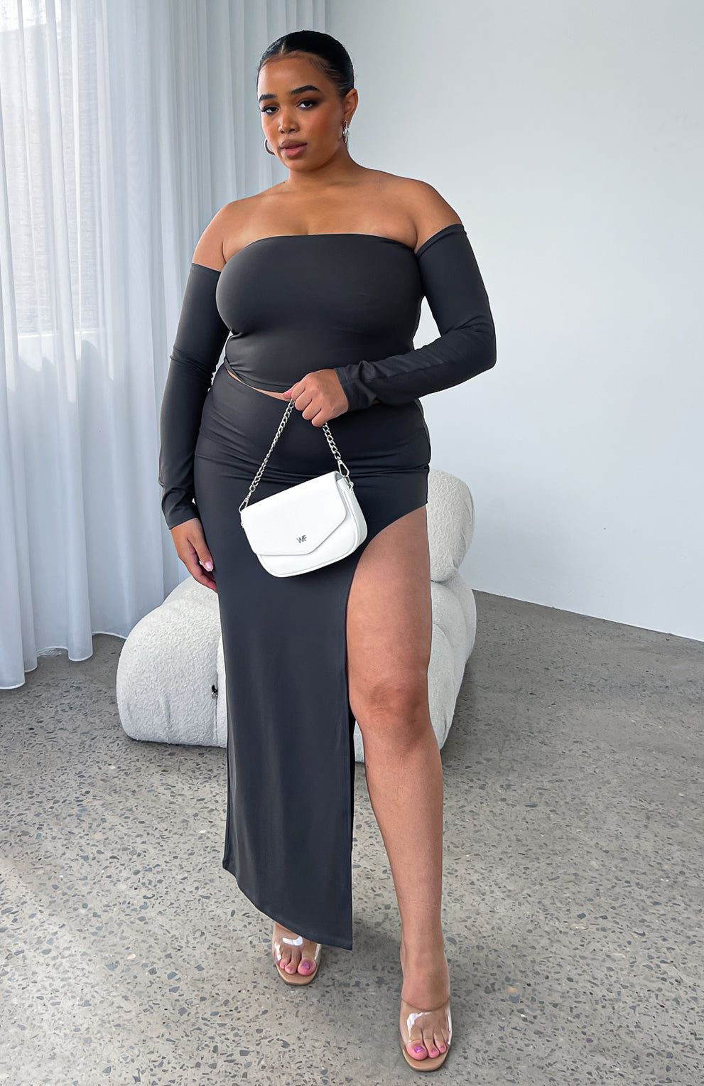 Take It All In Maxi Skirt Charcoal sold by White Fox Boutique product image thumbnail 8