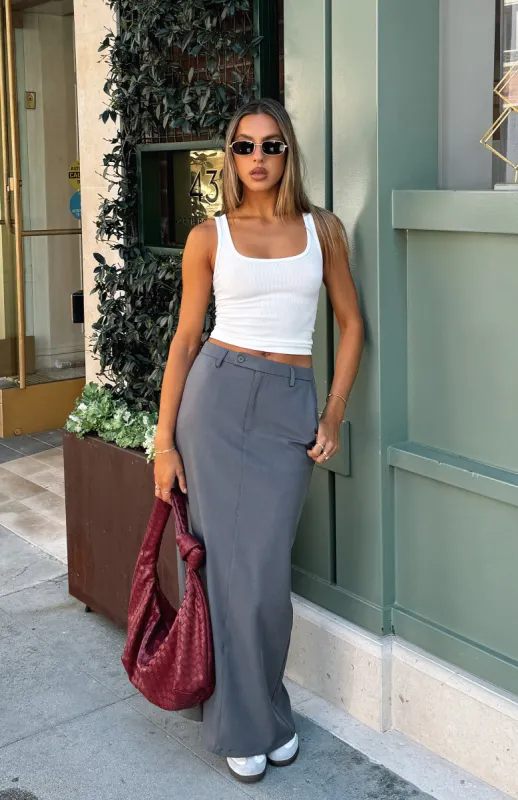 Luxe Haven Maxi Skirt Charcoal sold by White Fox Boutique