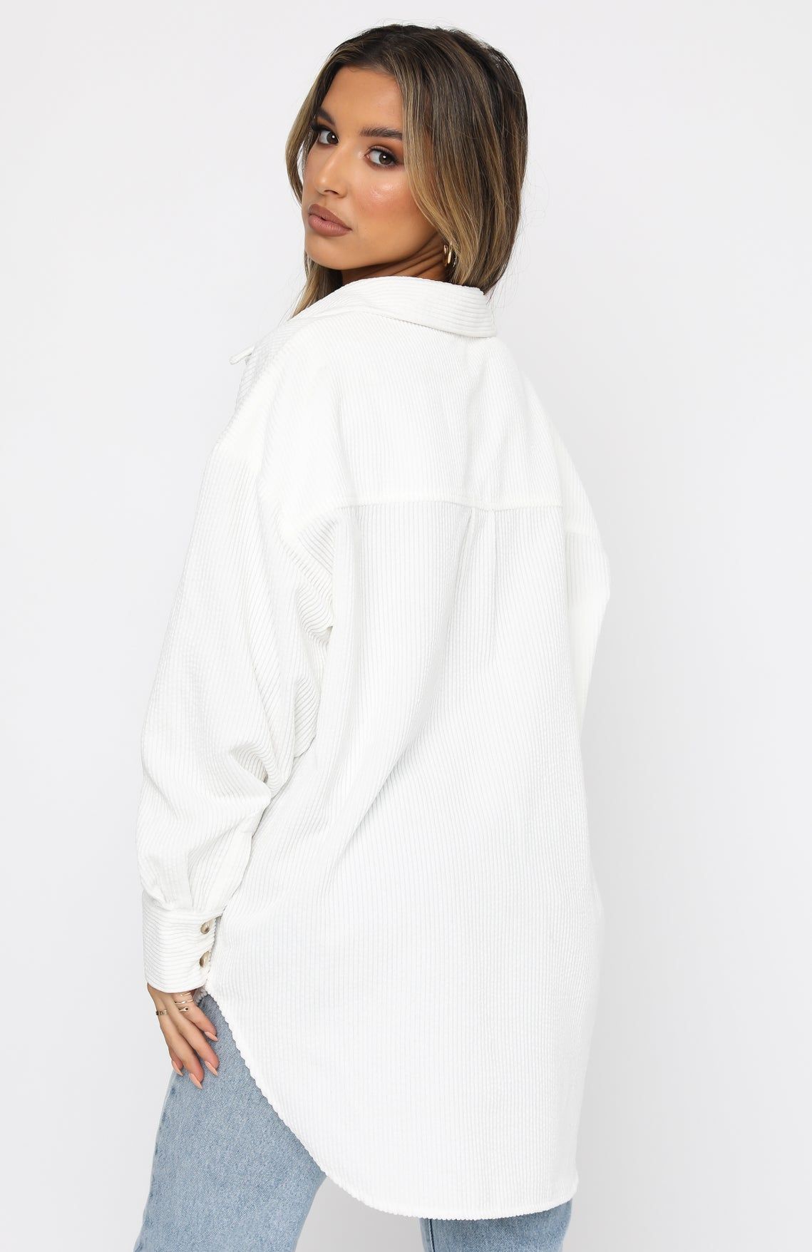 Out And About Cord Long Sleeve Shirt White sold by White Fox Boutique product image thumbnail 5