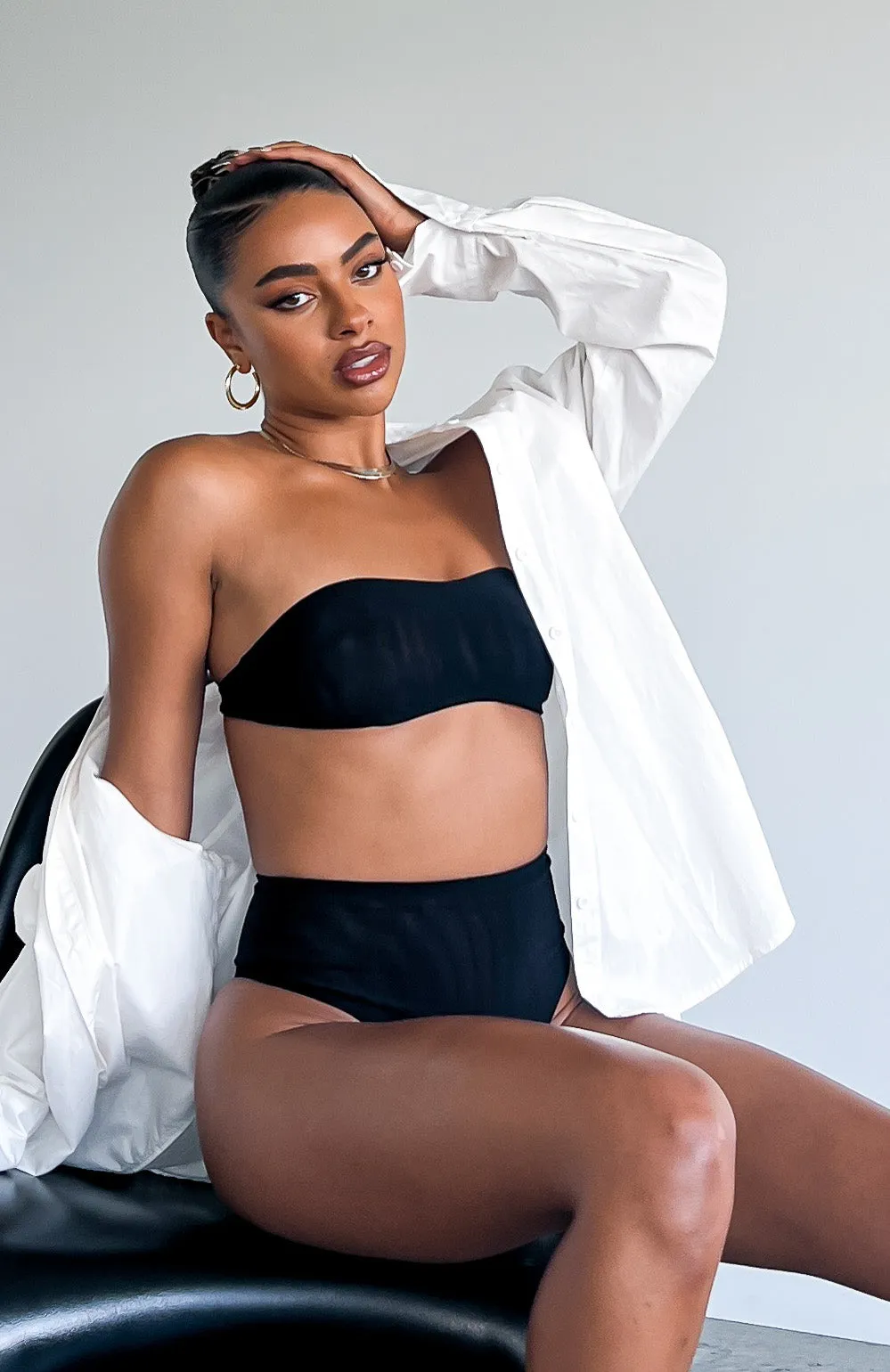 Secrets Out Mesh Bandeau Crop Black sold by White Fox Boutique