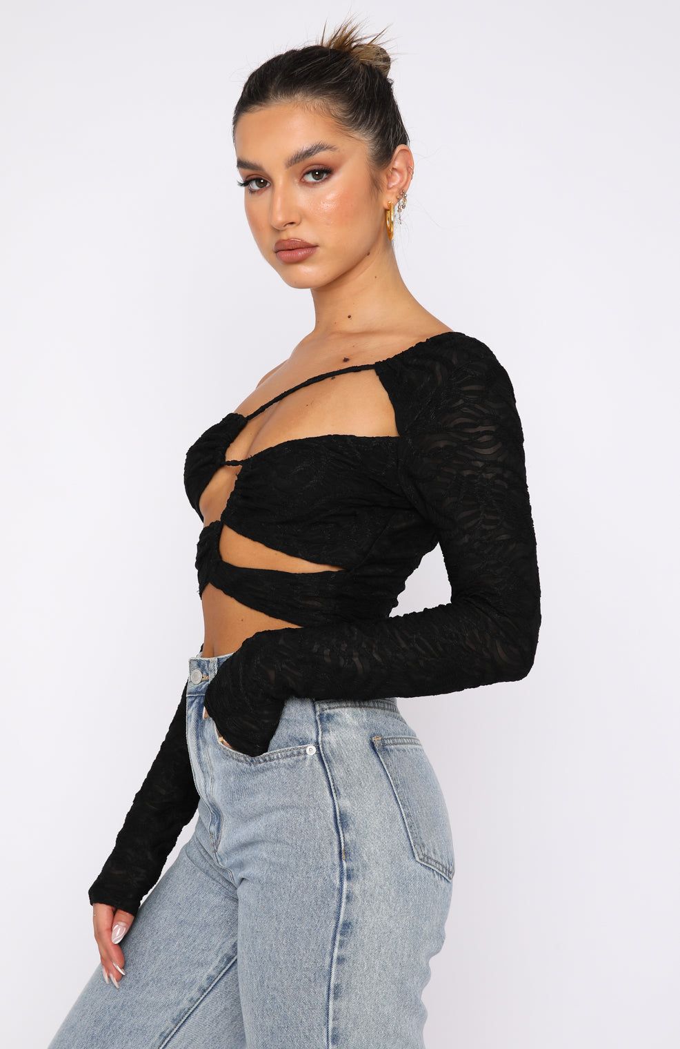 Step Aside Long Sleeve Crop Black sold by White Fox Boutique product image thumbnail 3