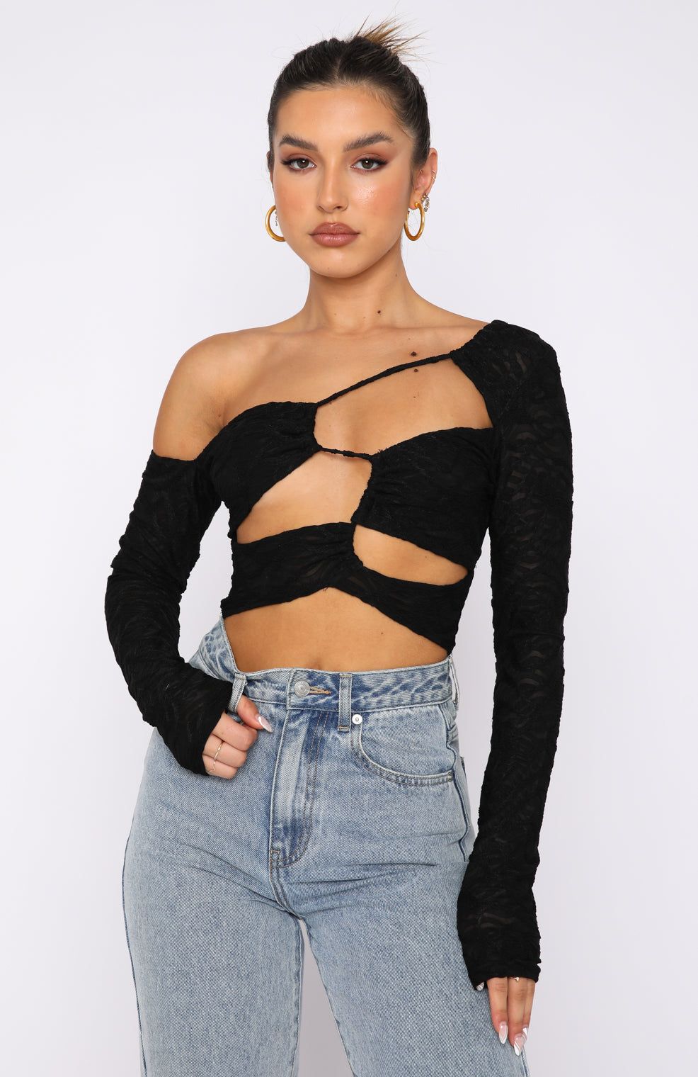 Step Aside Long Sleeve Crop Black sold by White Fox Boutique product image thumbnail 2