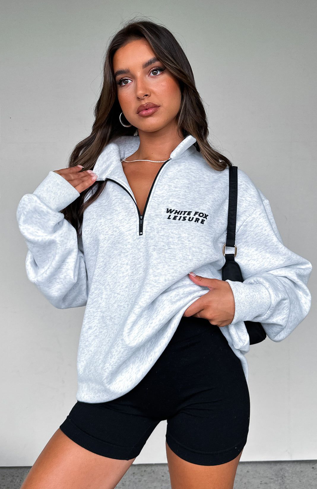 Bring It Back Zip Front Sweater Grey Marle sold by White Fox Boutique product image thumbnail 5
