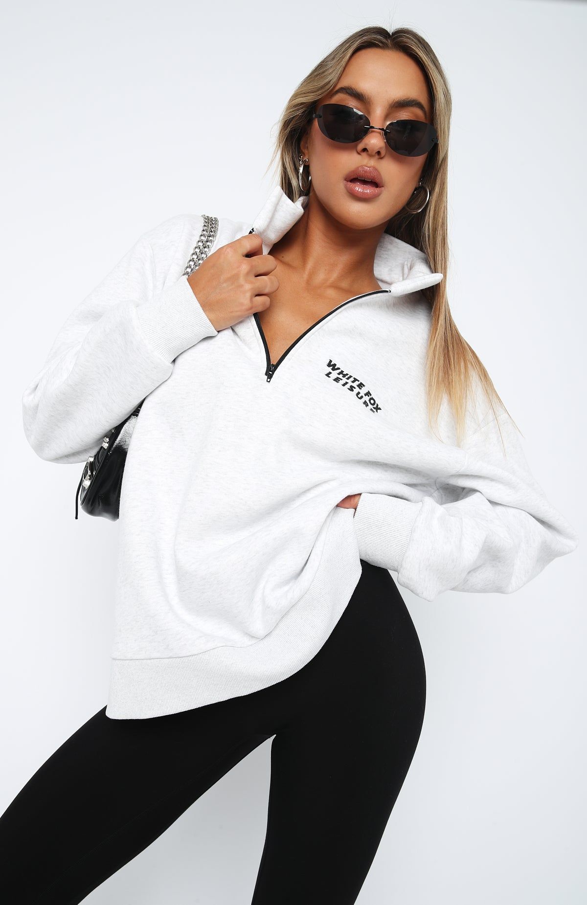 Bring It Back Zip Front Sweater Grey Marle sold by White Fox Boutique product image thumbnail 2