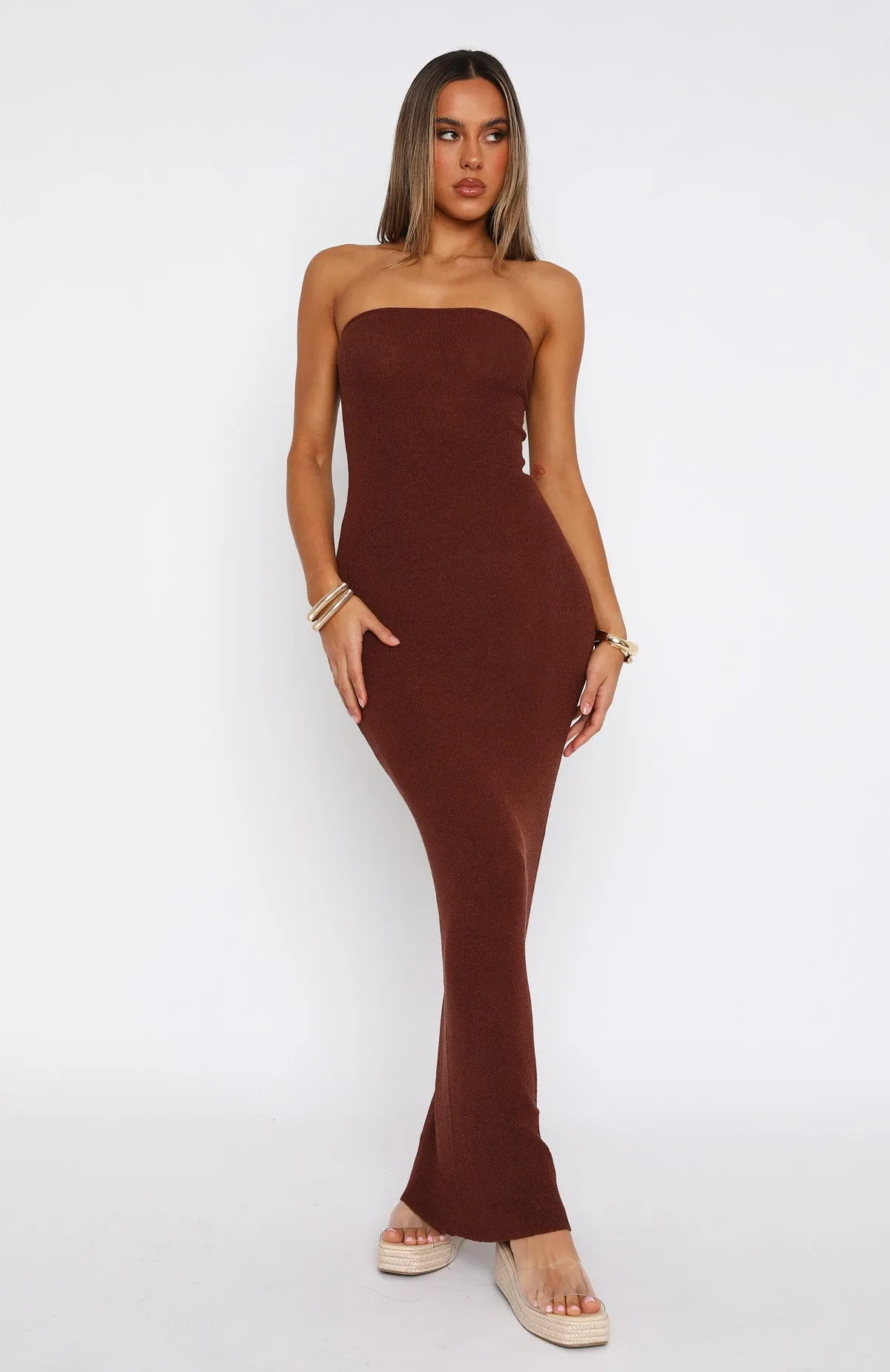 Get It Right Strapless Maxi Dress Chocolate sold by White Fox Boutique product image thumbnail 2