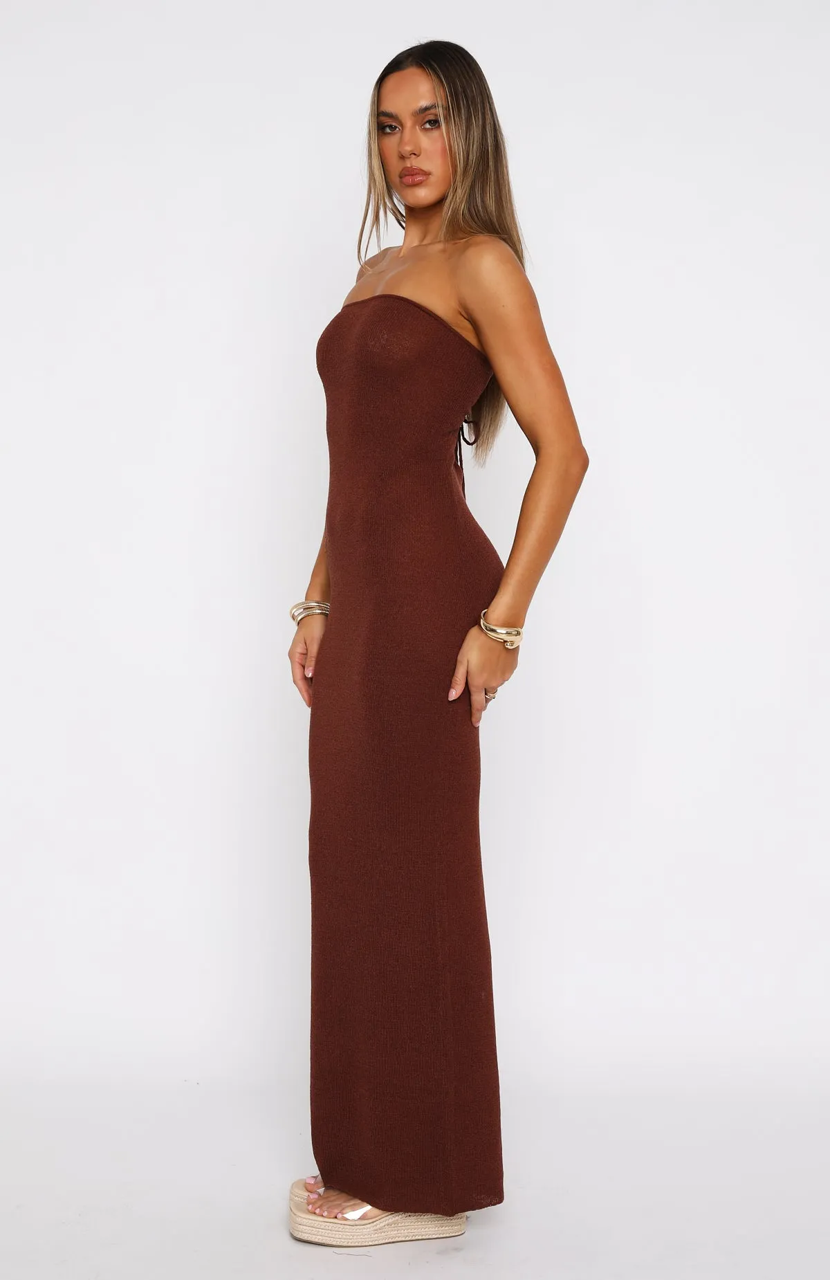 Get It Right Strapless Maxi Dress Chocolate sold by White Fox Boutique product image thumbnail 3