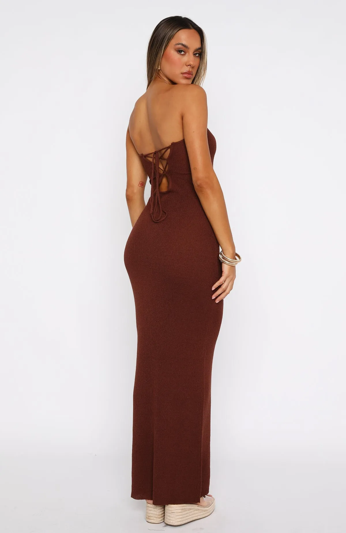 Get It Right Strapless Maxi Dress Chocolate sold by White Fox Boutique product image thumbnail 4