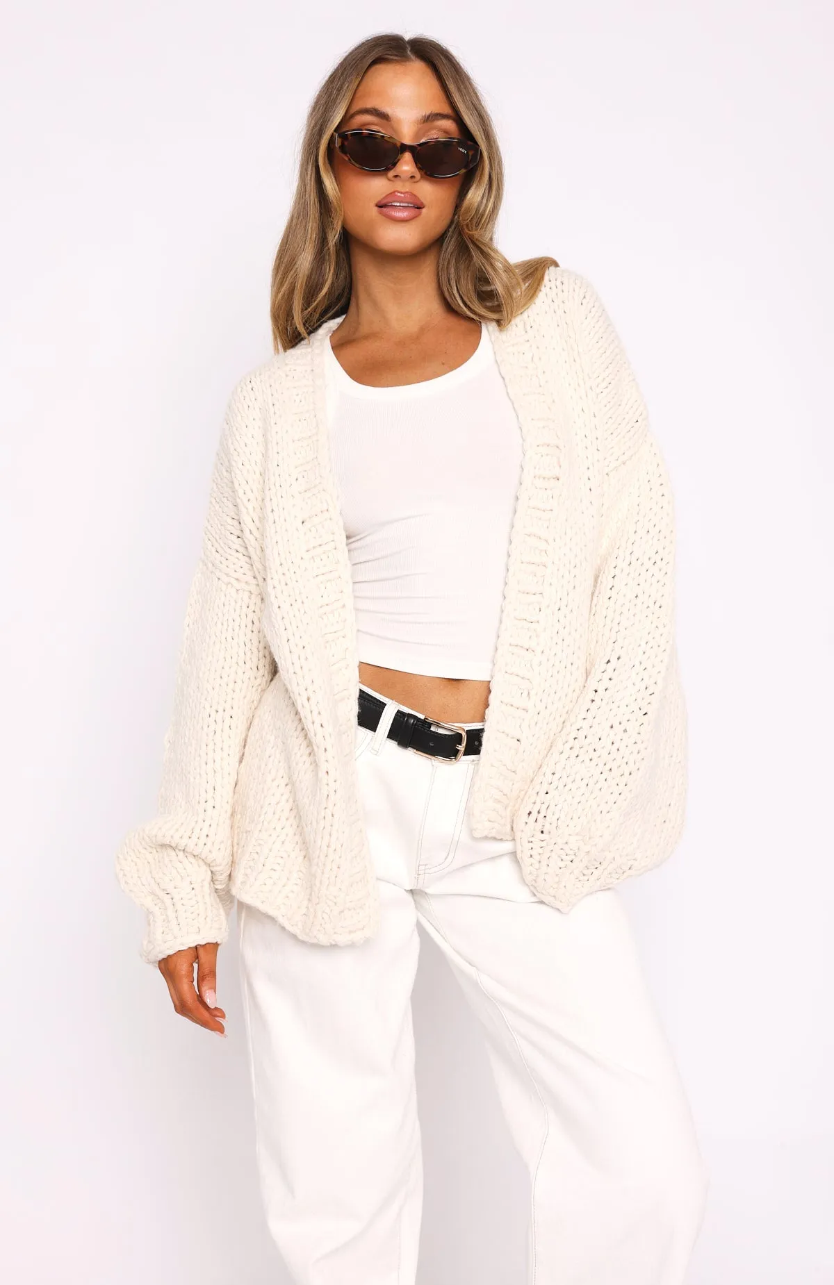 A Little Too Much Knit Cardigan Cream sold by White Fox Boutique product image thumbnail 2