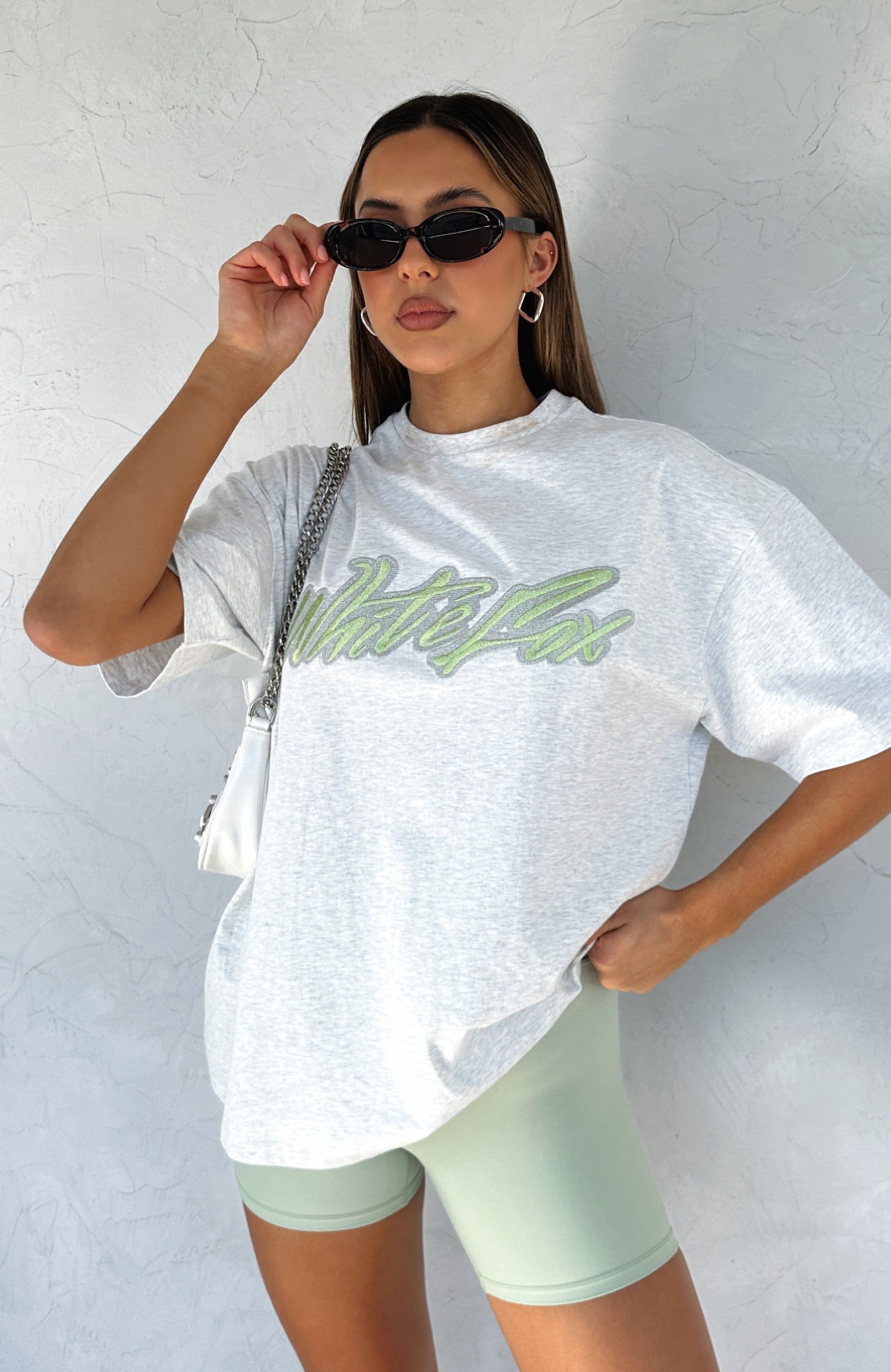 Catch You Out Oversized Tee Grey Marle sold by White Fox Boutique