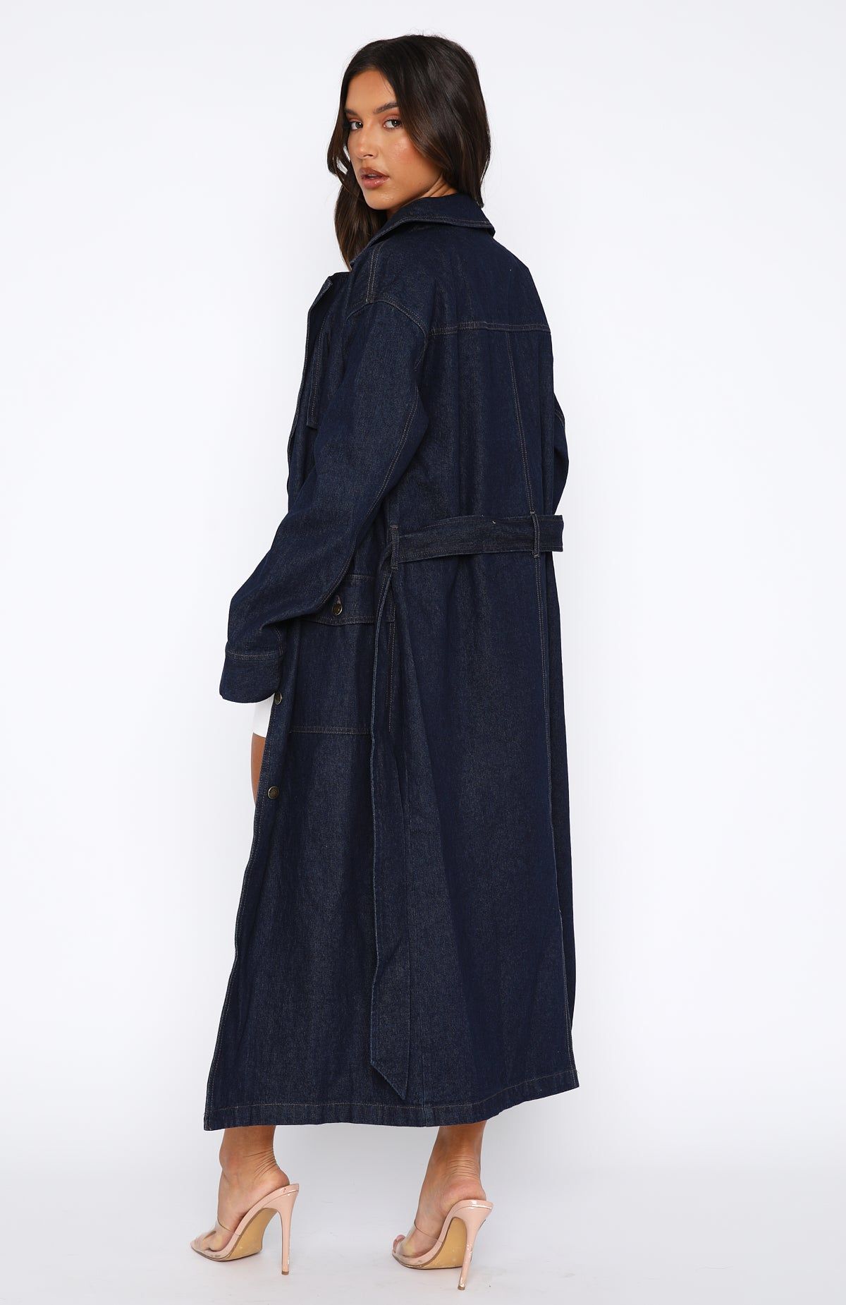 Switch Lanes Denim Trench Coat Dark Denim sold by White Fox Boutique product image thumbnail 5