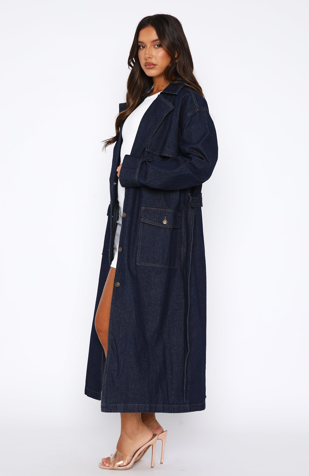 Switch Lanes Denim Trench Coat Dark Denim sold by White Fox Boutique product image thumbnail 4