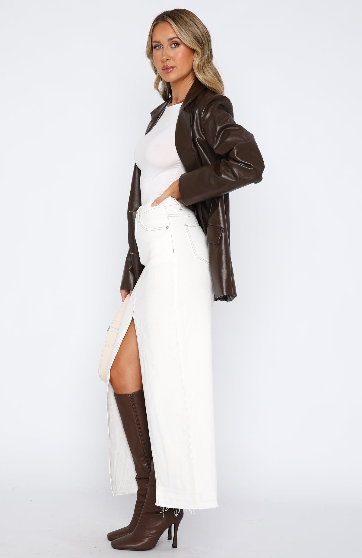 Take My Picture Denim Maxi Skirt Off White sold by White Fox Boutique product image thumbnail 3