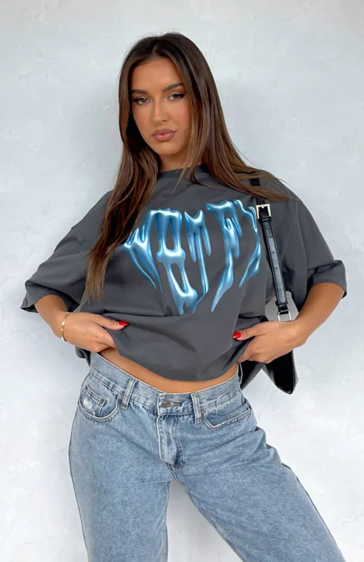 Impressing Me Oversized Tee Charcoal sold by White Fox Boutique