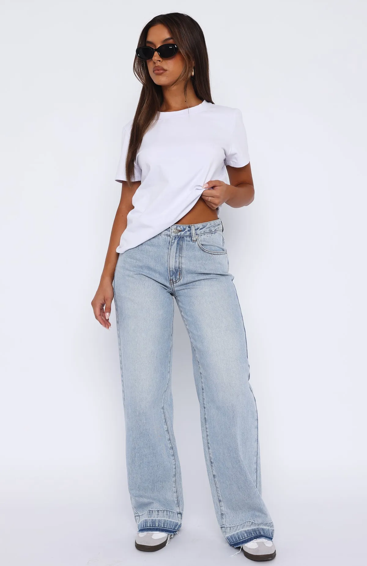 I Don't Need You Mid Rise Wide Leg Jeans Light Blue Wash sold by White Fox Boutique product image thumbnail 2