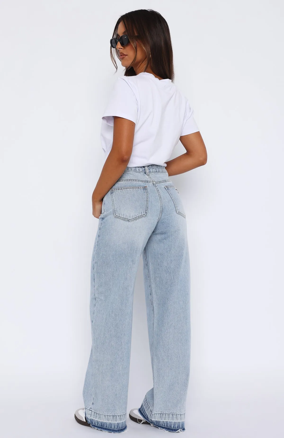 I Don't Need You Mid Rise Wide Leg Jeans Light Blue Wash sold by White Fox Boutique product image thumbnail 4