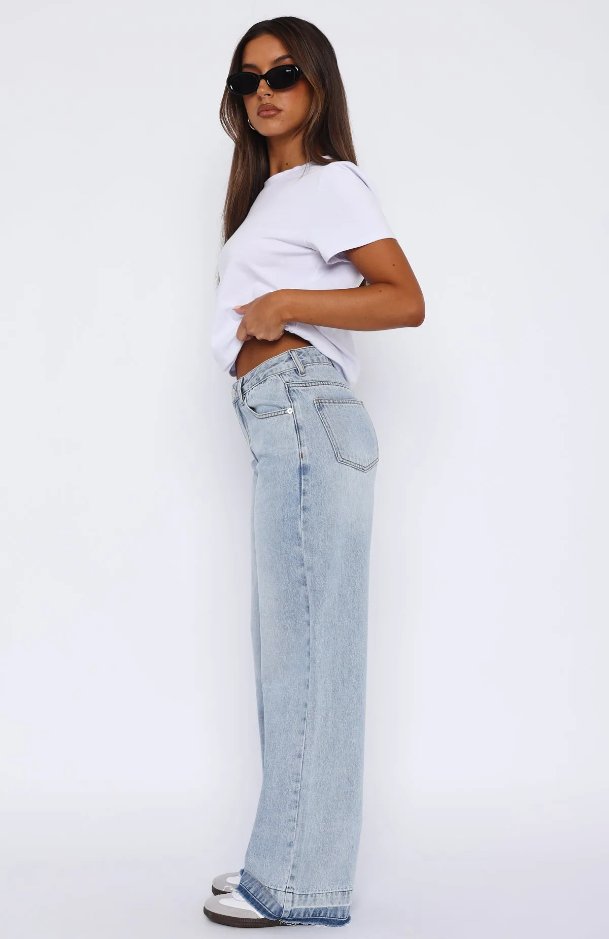 I Don't Need You Mid Rise Wide Leg Jeans Light Blue Wash sold by White Fox Boutique product image thumbnail 3