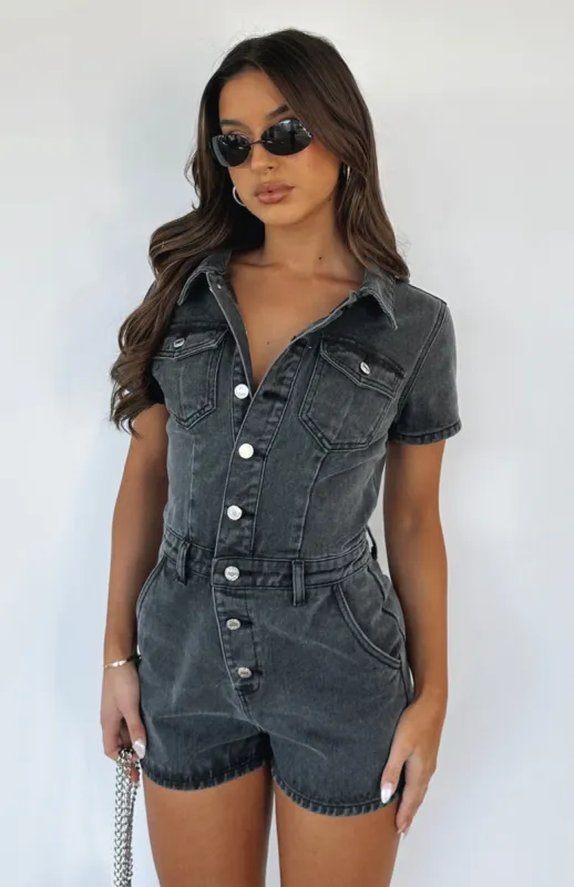 Made For Her Playsuit Black Acid Wash sold by White Fox Boutique