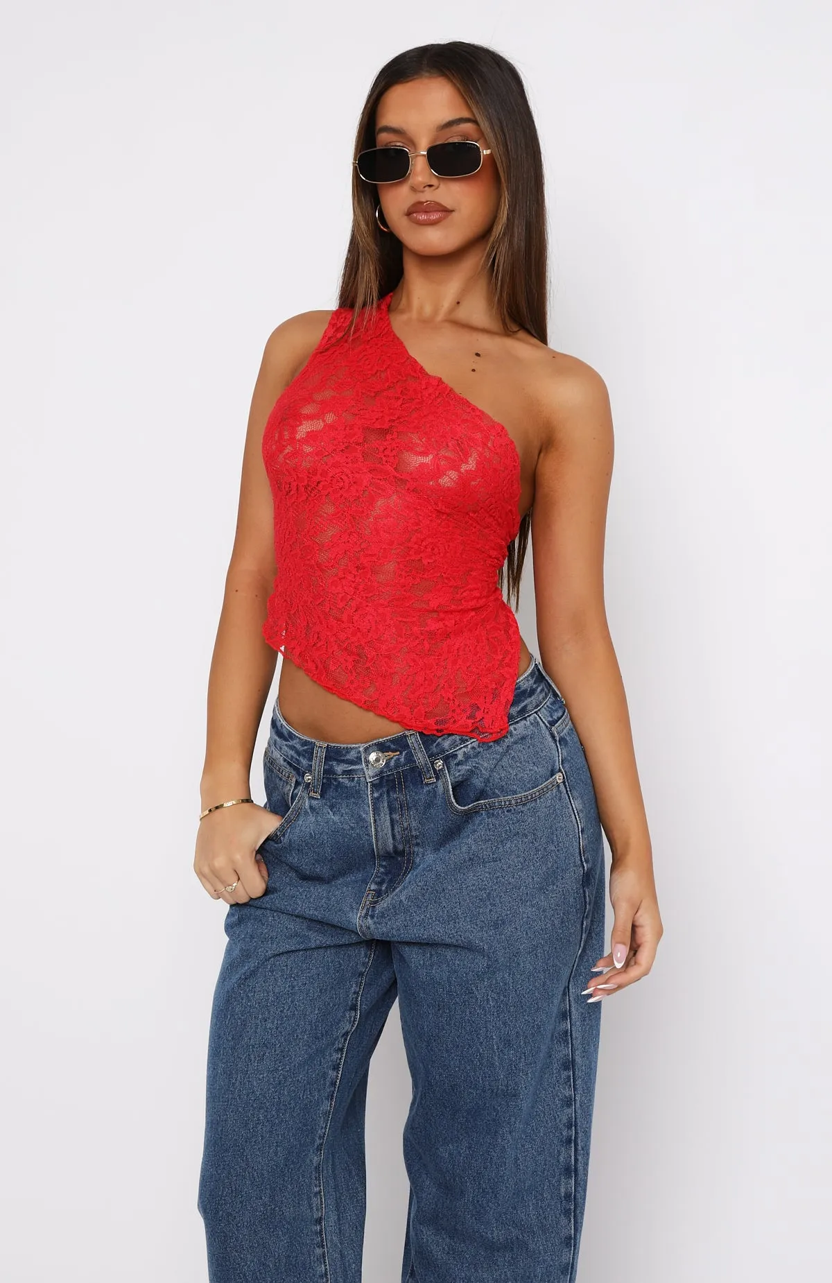 It's A Love Story Lace Top Red sold by White Fox Boutique product image thumbnail 3
