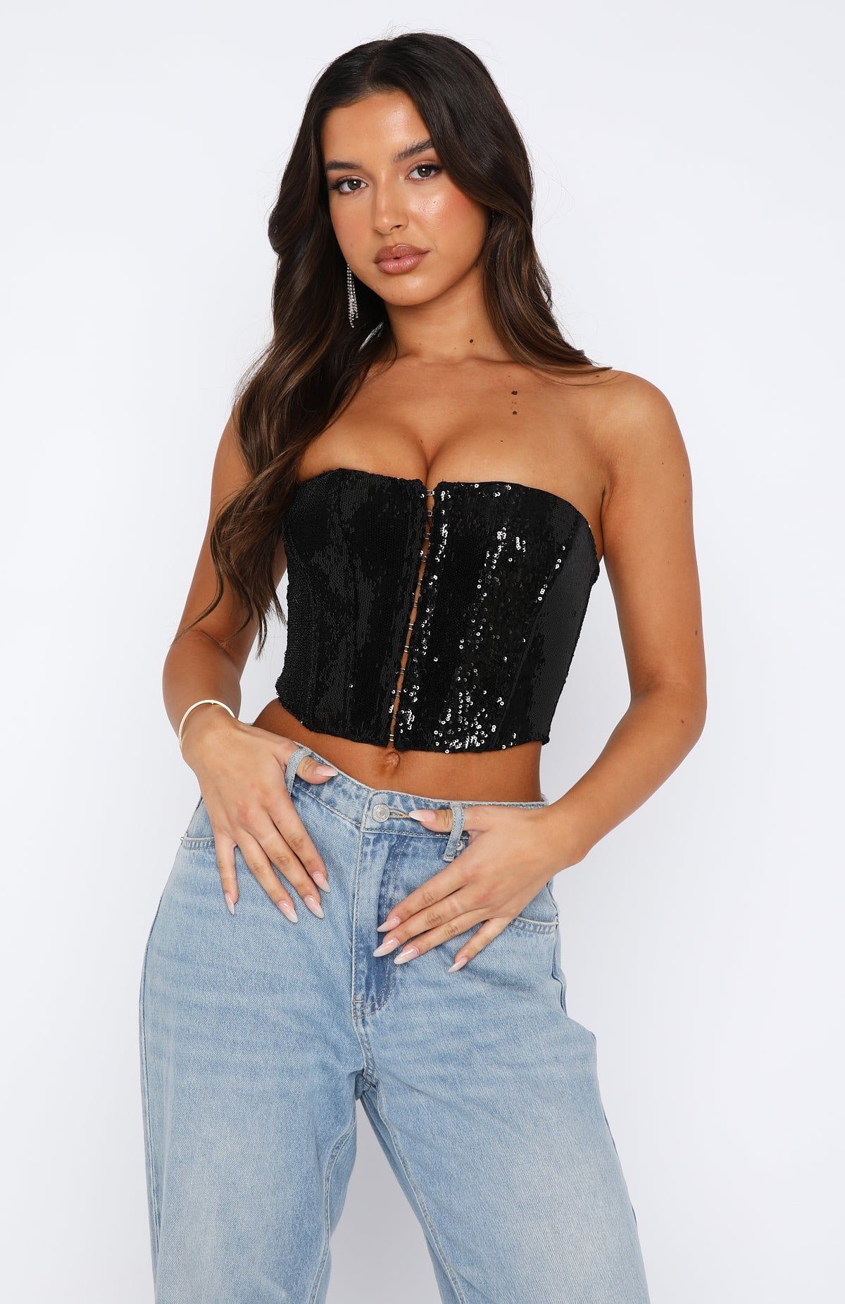 Guest List Sequin Bustier Black sold by White Fox Boutique product image thumbnail 2