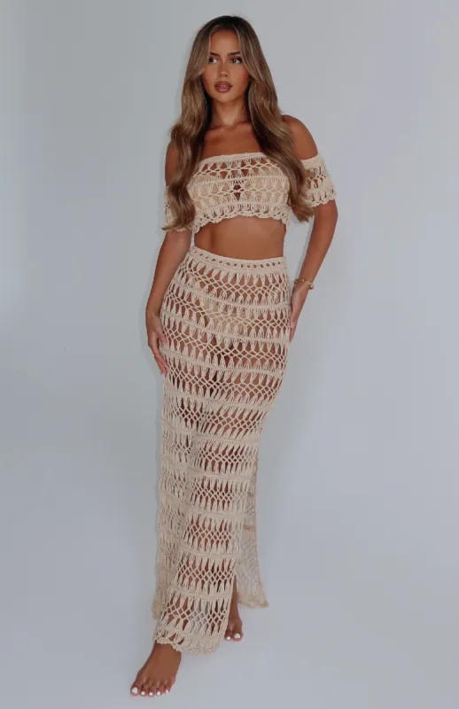 On Island Time Crochet Maxi Skirt Cream sold by White Fox Boutique