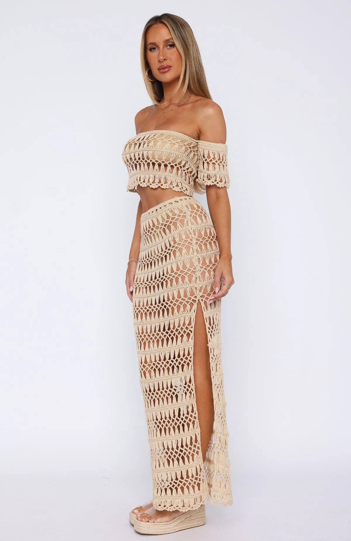 On Island Time Crochet Maxi Skirt Cream sold by White Fox Boutique product image thumbnail 3