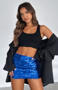 Show Off A Little Sequin Mini Skirt Blue sold by White Fox Boutique