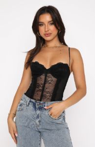 Keep Them Waiting Lace Bodysuit Black sold by White Fox Boutique