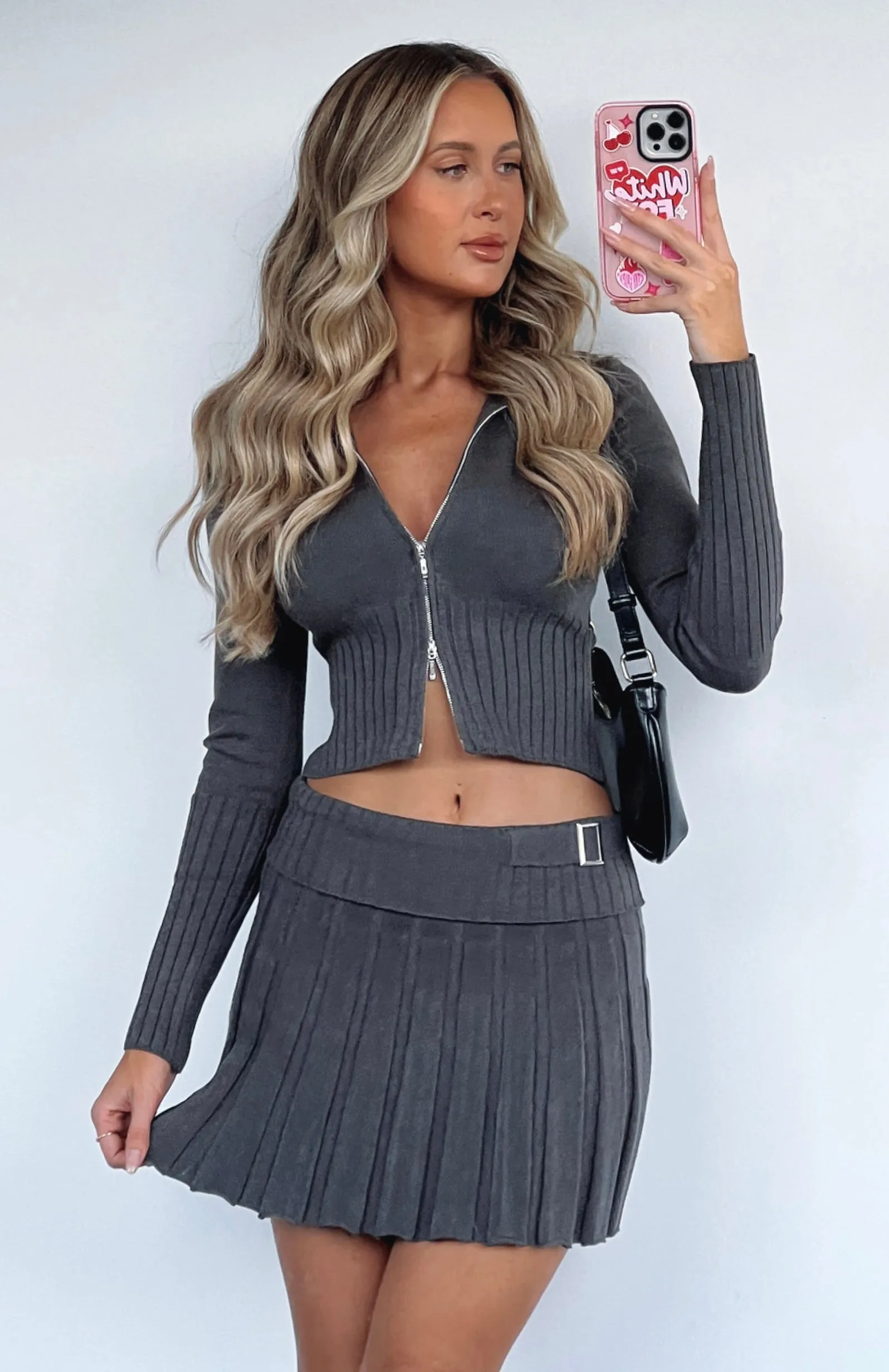 Never Change Mini Skirt Charcoal sold by White Fox Boutique