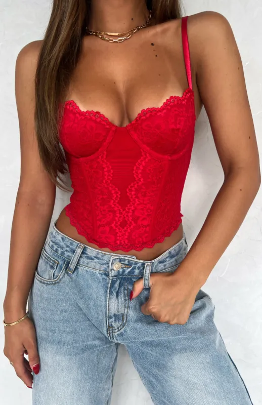 Live On Lace Bustier Red sold by White Fox Boutique