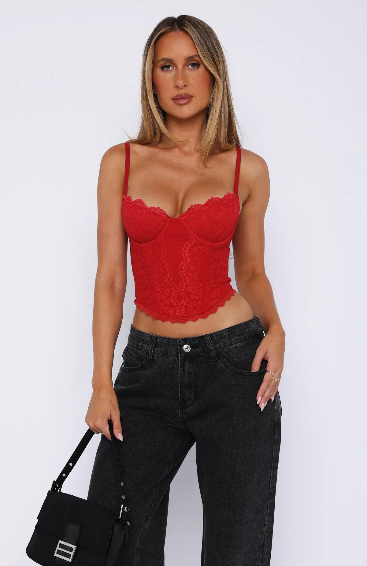 Live On Lace Bustier Red sold by White Fox Boutique product image thumbnail 2