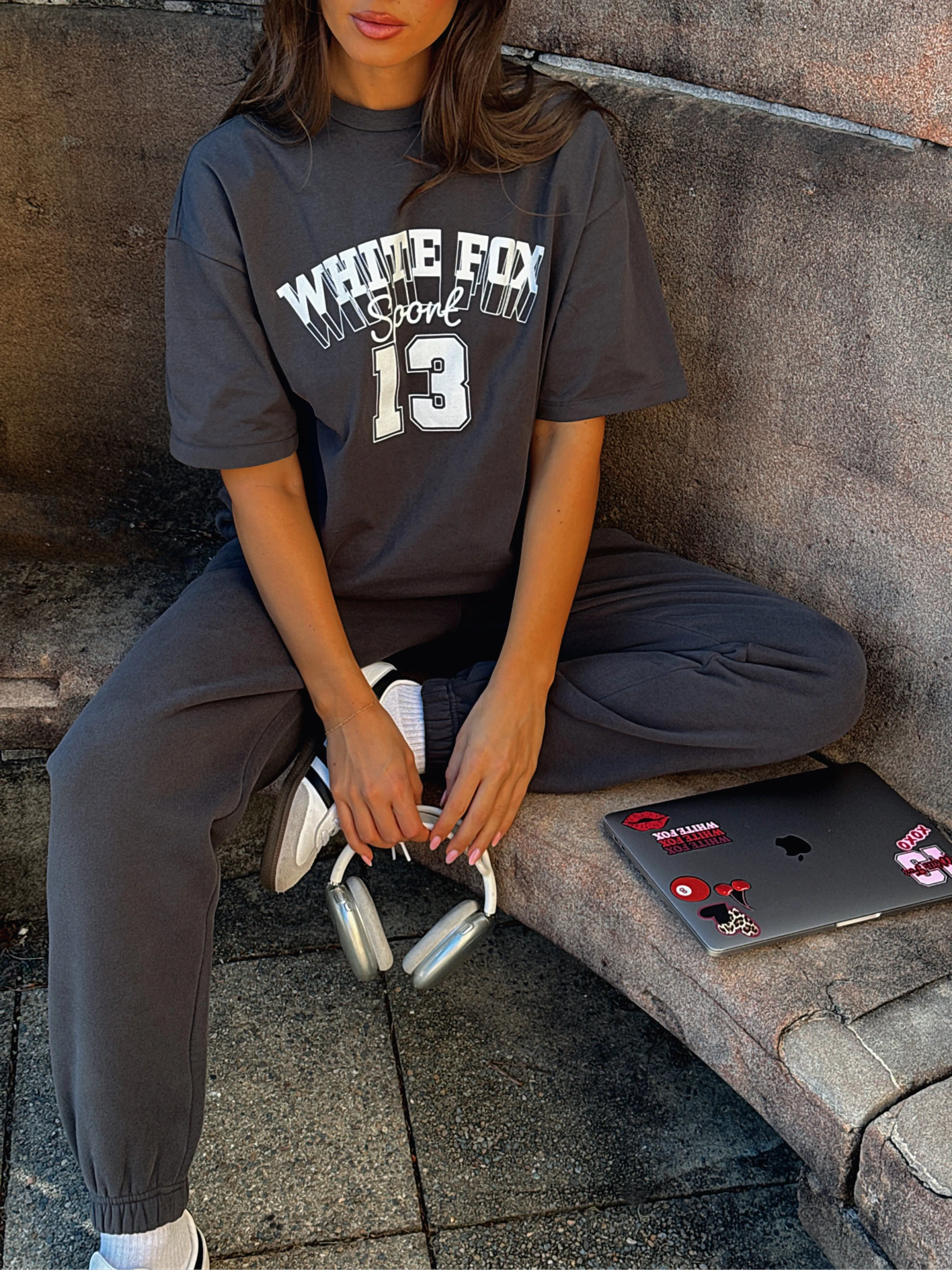 Out Of Line Oversized Tee Charcoal sold by White Fox Boutique