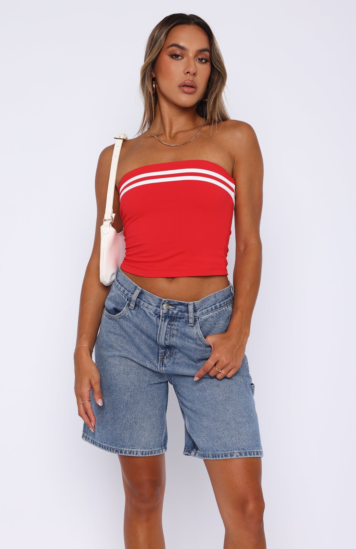 She's Caught Up Strapless Top Red sold by White Fox Boutique product image thumbnail 2