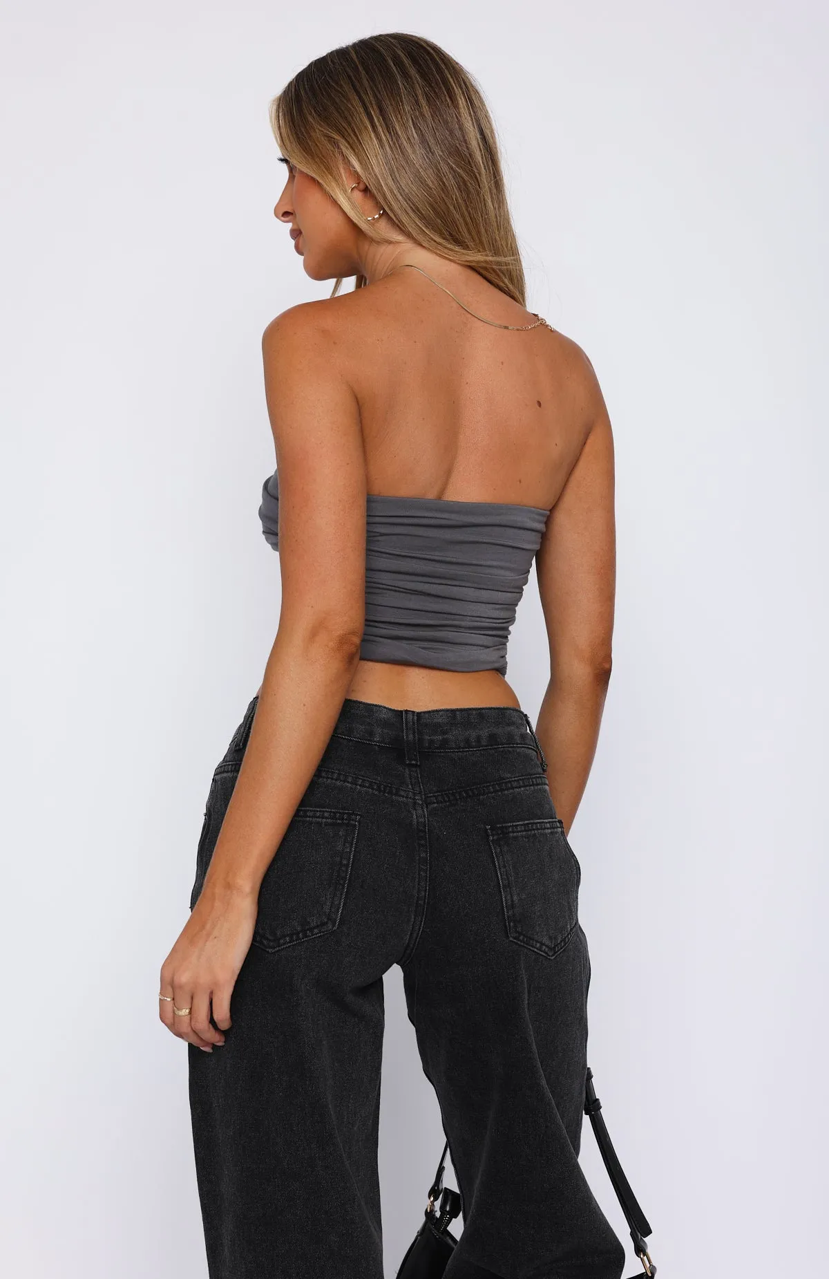 Sweet Escape Strapless Top Charcoal sold by White Fox Boutique product image thumbnail 4