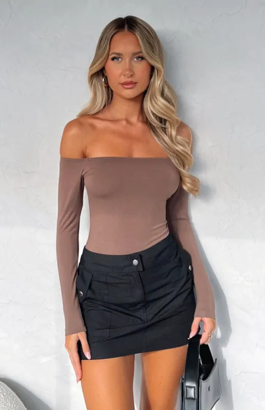 Lose My Mind Long Sleeve Bodysuit Mocha sold by White Fox Boutique