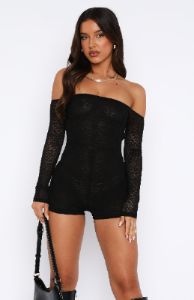 Outta My System Lace Playsuit Black sold by White Fox Boutique