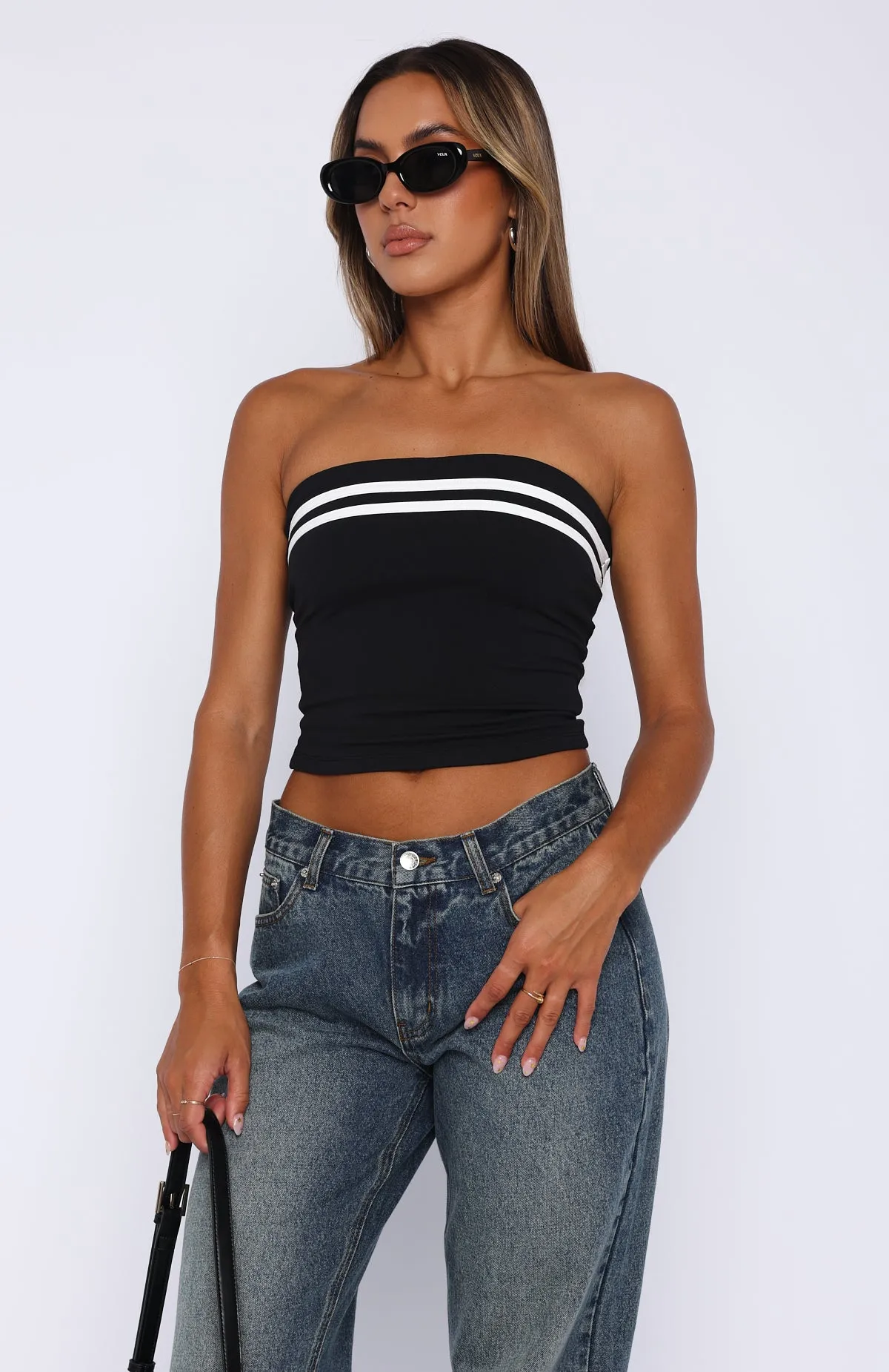 She's Caught Up Strapless Top Black sold by White Fox Boutique product image thumbnail 2