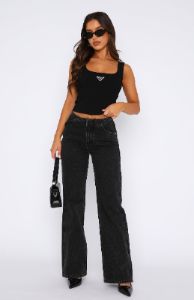 In Heaven Mid Rise Straight Leg Jeans Black Acid Wash sold by White Fox Boutique