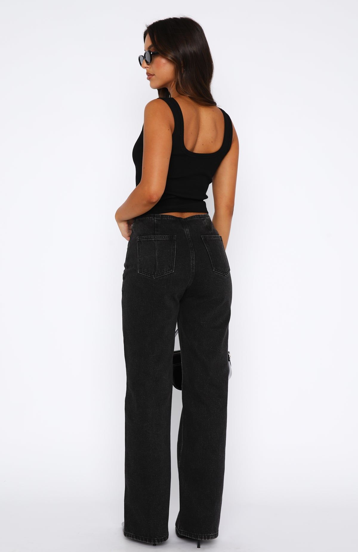 In Heaven Mid Rise Straight Leg Jeans Black Acid Wash sold by White Fox Boutique product image thumbnail 4