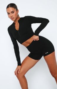 Up Early Long Sleeve Crop Black sold by White Fox Boutique