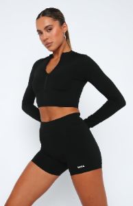 Up Early Long Sleeve Crop Black sold by White Fox Boutique