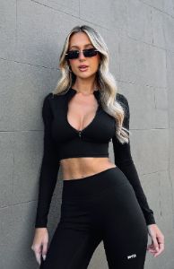 Up Early Long Sleeve Crop Black sold by White Fox Boutique
