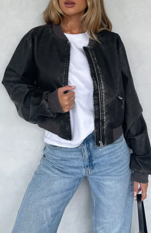 Don't Want You PU Jacket Charcoal sold by White Fox Boutique