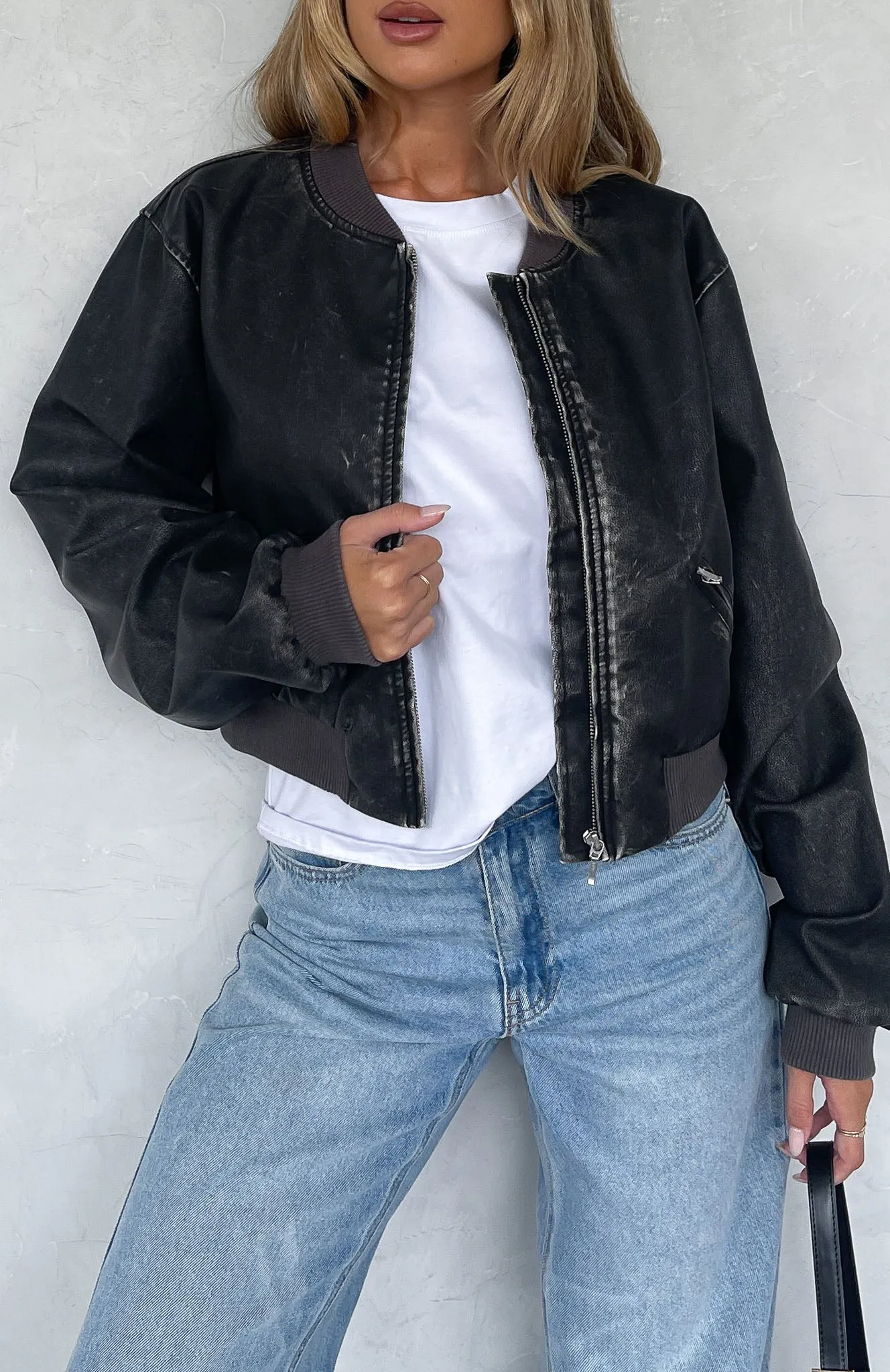 Don't Want You PU Jacket Charcoal sold by White Fox Boutique