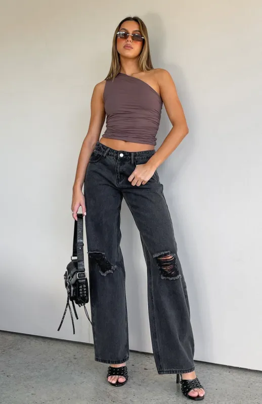 Make It Out Low Rise Wide Leg Jeans Washed Black sold by White Fox Boutique